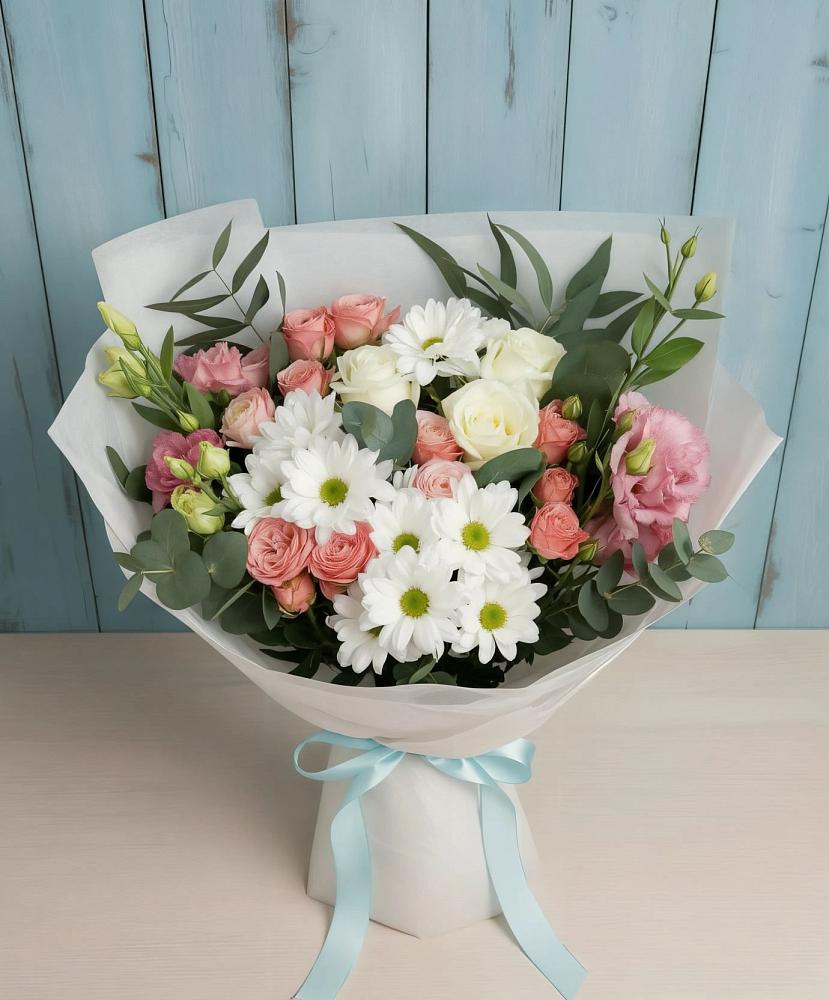Букет цветов из: Розы, Лизиантусы и Хризантемы в Посёлок государственного племенного завода «Константиново»
