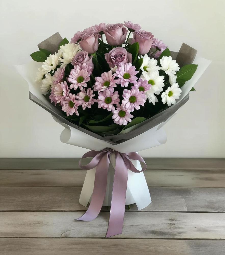 Букет цветов из: Хризантемы и Розы в Посёлок государственного племенного завода «Константиново»