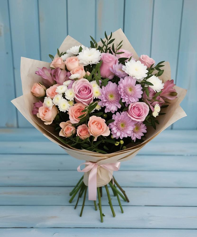 Букет цветов из: Хризантемы, Розы и Альстромерии в Посёлок государственного племенного завода «Константиново»