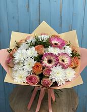 Букет цветов из:  Розы, Герберы и Хризантемы в Посёлок государственного племенного завода «Константиново»