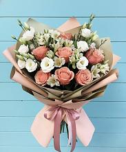 Букет цветов из:  Розы, Альстромерии и Лизиантусы в Посёлок государственного племенного завода «Константиново»