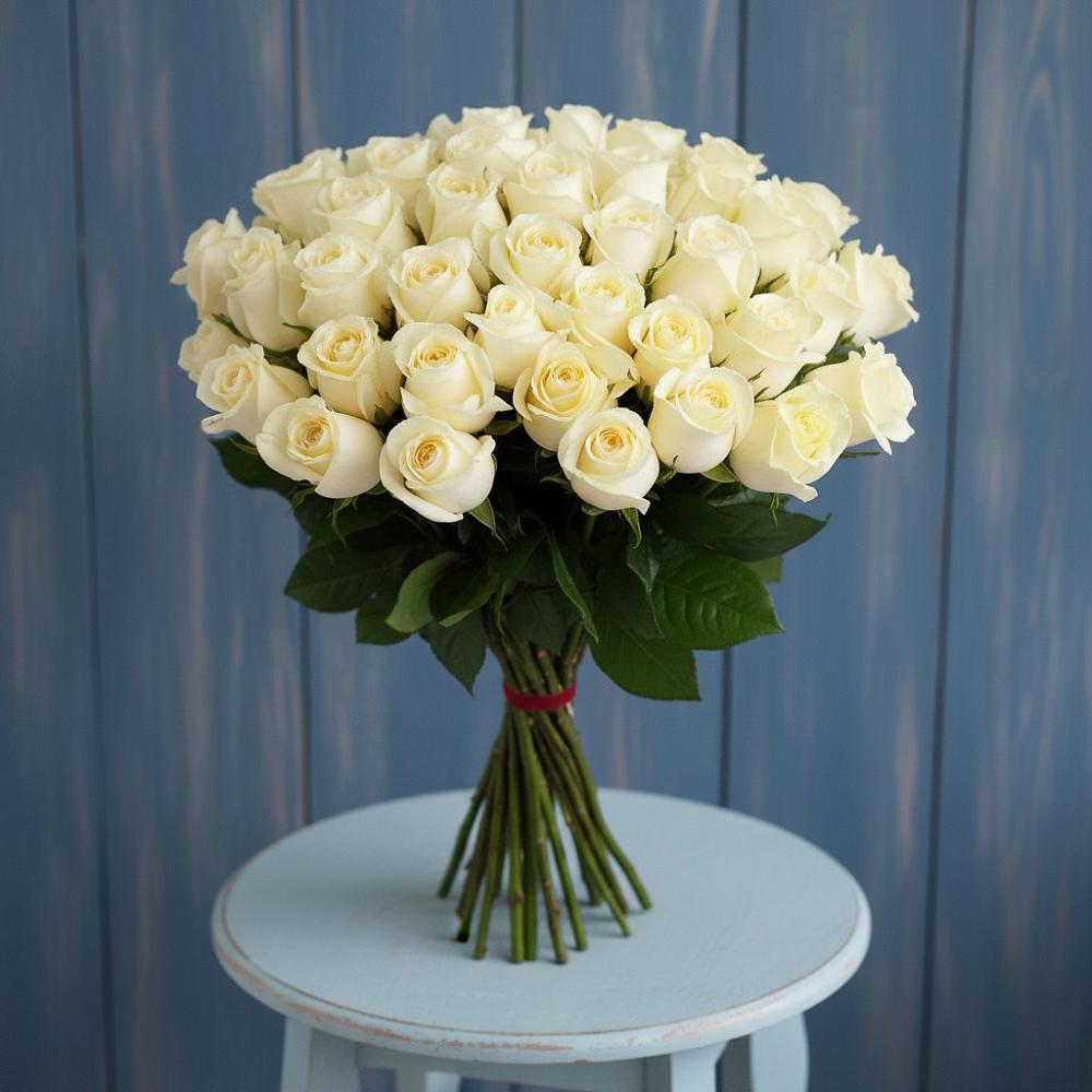 Букет 51 Белая роза Эдлесс Лав в Посёлок государственного племенного завода «Константиново»