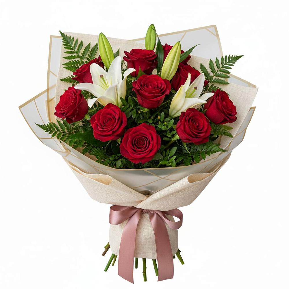 Букет цветов из: Лилии и Розы в Посёлок государственного племенного завода «Константиново»