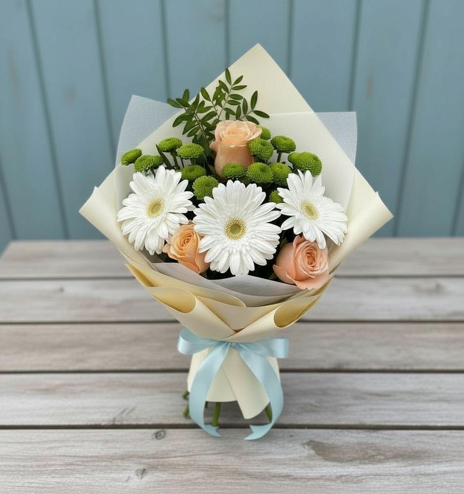 Букет цветов из: Герберы, Розы и Хризантемы в Посёлок государственного племенного завода «Константиново»