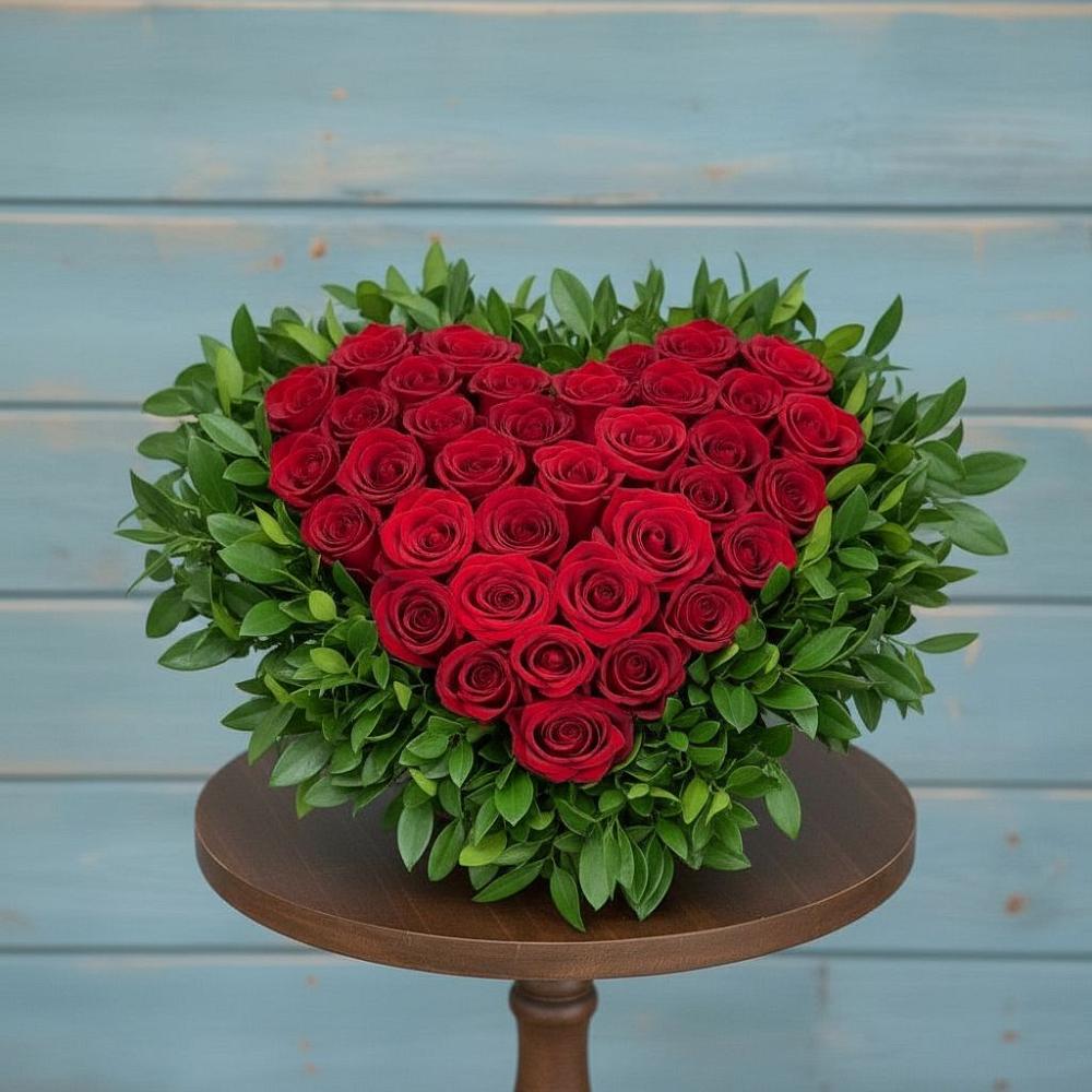 Цветочная композиция из Розы в виде сердца в Посёлок государственного племенного завода «Константиново»