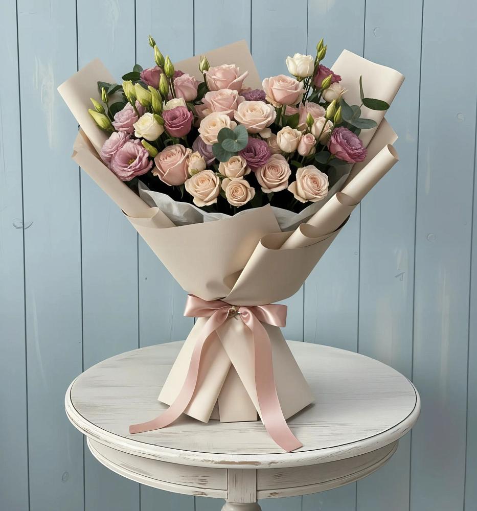 Букет цветов из: Розы и Лизиантусы в Посёлок государственного племенного завода «Константиново»