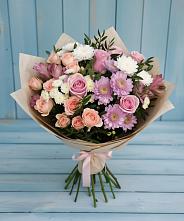 Букет цветов из:  Хризантемы, Розы и Альстромерии в Посёлок государственного племенного завода «Константиново»